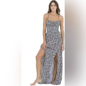 NWT!! Dress Maaji Black Pansy Holly Medium Long Floral Vacation Summer